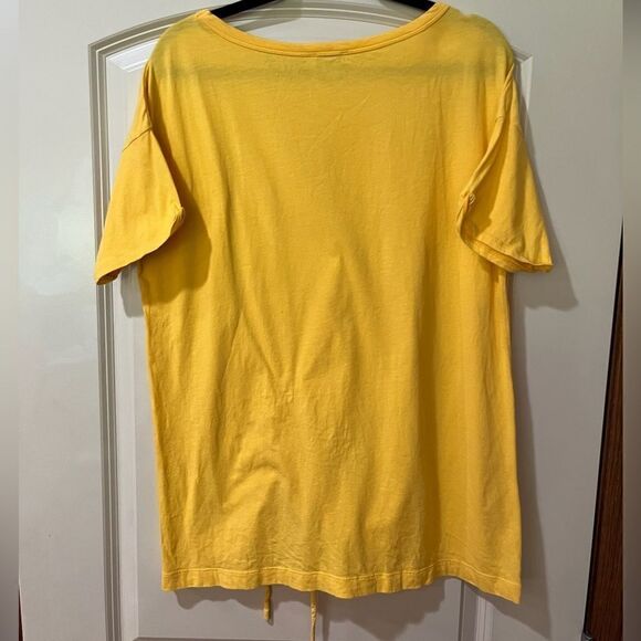 SUNDANCE Drape Ruched Hem Short Sleeve Crew Neck Shirt Yellow Women’s Size Large - Picture 2 of 4
